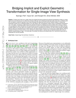 Bridging Implicit and Explicit Geometric Transformation for Single-Image
  View Synthesis