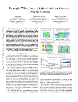 Example When Local Optimal Policies Contain Unstable Control