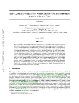 Best Arm Identification with Contextual Information under a Small Gap