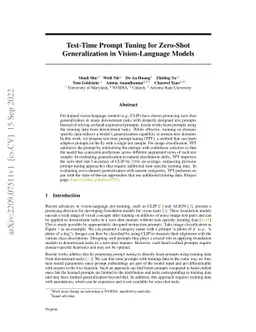 Test-Time Prompt Tuning for Zero-Shot Generalization in Vision-Language
  Models