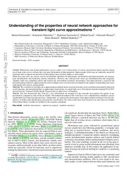 Understanding of the properties of neural network approaches for
  transient light curve approximations