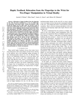 Haptic Feedback Relocation from the Fingertips to the Wrist for
  Two-Finger Manipulation in Virtual Reality
