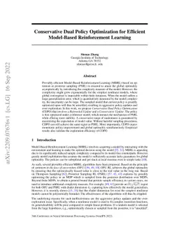 Conservative Dual Policy Optimization for Efficient Model-Based
  Reinforcement Learning