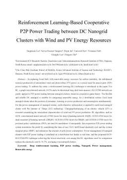 Reinforcement Learning-Based Cooperative P2P Power Trading between DC
  Nanogrid Clusters with Wind and PV Energy Resources