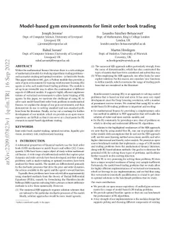 Model-based gym environments for limit order book trading