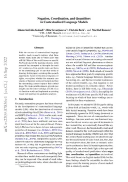 Negation, Coordination, and Quantifiers in Contextualized Language
  Models