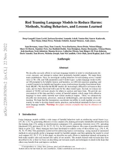Red Teaming Language Models to Reduce Harms: Methods, Scaling Behaviors,
  and Lessons Learned