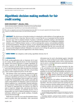 Algorithmic decision making methods for fair credit scoring