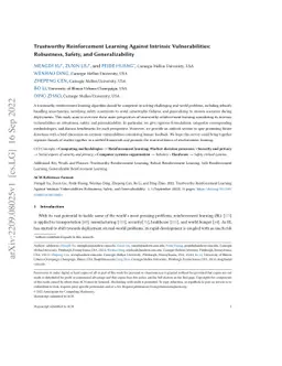 Trustworthy Reinforcement Learning Against Intrinsic Vulnerabilities:
  Robustness, Safety, and Generalizability