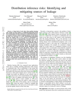 Distribution inference risks: Identifying and mitigating sources of
  leakage