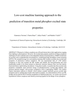 Low-cost machine learning approach to the prediction of transition metal
  phosphor excited state properties