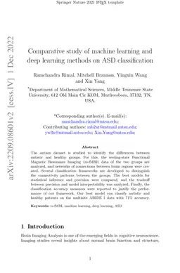 Comparative study of machine learning and deep learning methods on ASD
  classification