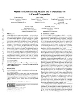 Membership Inference Attacks and Generalization: A Causal Perspective