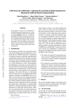 LED down the rabbit hole: exploring the potential of global attention
  for biomedical multi-document summarisation