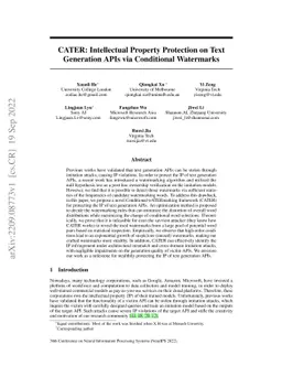 CATER: Intellectual Property Protection on Text Generation APIs via
  Conditional Watermarks