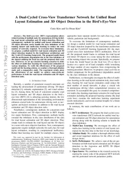 A Dual-Cycled Cross-View Transformer Network for Unified Road Layout
  Estimation and 3D Object Detection in the Bird's-Eye-View