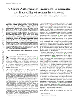 A Secure Authentication Framework to Guarantee the Traceability of
  Avatars in Metaverse