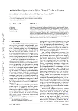 Artificial Intelligence for In Silico Clinical Trials: A Review