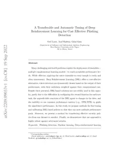 A Transferable and Automatic Tuning of Deep Reinforcement Learning for
  Cost Effective Phishing Detection