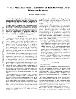 ViT-DD: Multi-Task Vision Transformer for Semi-Supervised Driver
  Distraction Detection