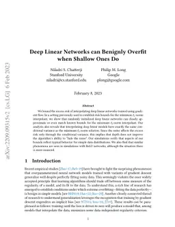 Deep Linear Networks can Benignly Overfit when Shallow Ones Do