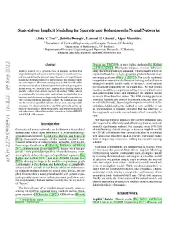 State-driven Implicit Modeling for Sparsity and Robustness in Neural
  Networks