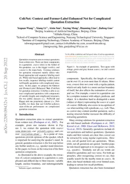 CofeNet: Context and Former-Label Enhanced Net for Complicated Quotation
  Extraction