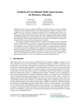 Synthesis of Cost-Optimal Multi-Agent Systems for Resource Allocation