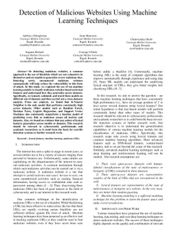 Detection of Malicious Websites Using Machine Learning Techniques