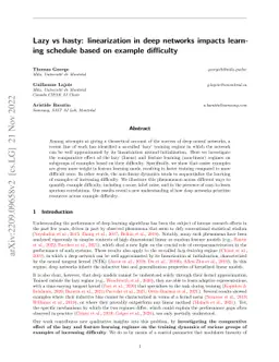 Lazy vs hasty: linearization in deep networks impacts learning schedule
  based on example difficulty
