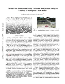 Testing Rare Downstream Safety Violations via Upstream Adaptive Sampling
  of Perception Error Models
