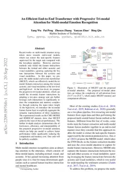 An Efficient End-to-End Transformer with Progressive Tri-modal Attention
  for Multi-modal Emotion Recognition