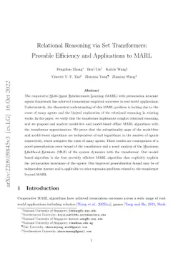 Relational Reasoning via Set Transformers: Provable Efficiency and
  Applications to MARL