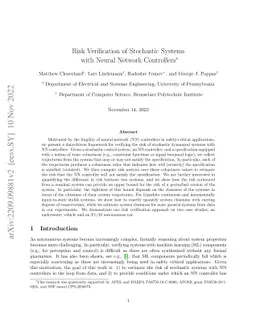Risk Verification of Stochastic Systems with Neural Network Controllers