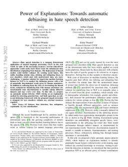 Power of Explanations: Towards automatic debiasing in hate speech
  detection