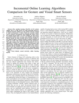 Incremental Online Learning Algorithms Comparison for Gesture and Visual
  Smart Sensors