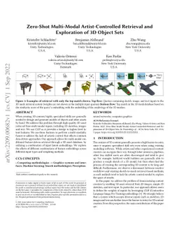 Zero-Shot Multi-Modal Artist-Controlled Retrieval and Exploration of 3D
  Object Sets
