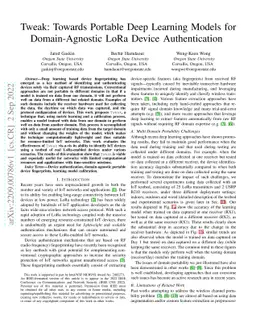 Tweak: Towards Portable Deep Learning Models for Domain-Agnostic LoRa
  Device Authentication