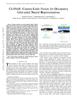 CLONeR: Camera-Lidar Fusion for Occupancy Grid-aided Neural
  Representations