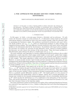 A PDE approach for regret bounds under partial monitoring