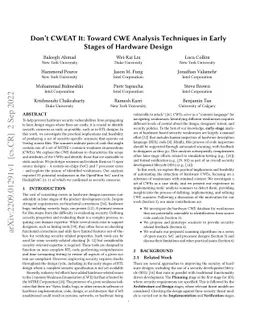 Don't CWEAT It: Toward CWE Analysis Techniques in Early Stages of
  Hardware Design