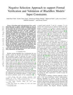 Negative Selection Approach to support Formal Verification and
  Validation of BlackBox Models' Input Constraints