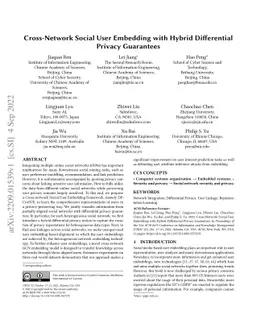 Cross-Network Social User Embedding with Hybrid Differential Privacy
  Guarantees