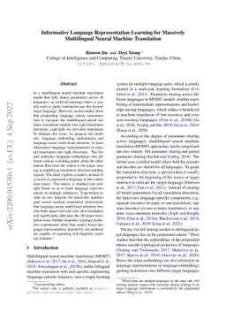 Informative Language Representation Learning for Massively Multilingual
  Neural Machine Translation