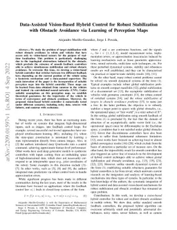 Data-Assisted Vision-Based Hybrid Control for Robust Stabilization with
  Obstacle Avoidance via Learning of Perception Maps