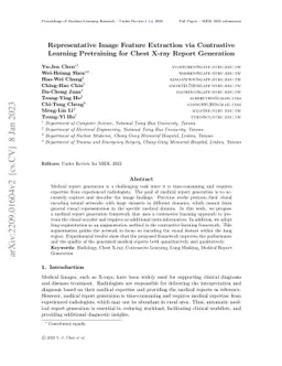 Representative Image Feature Extraction via Contrastive Learning
  Pretraining for Chest X-ray Report Generation