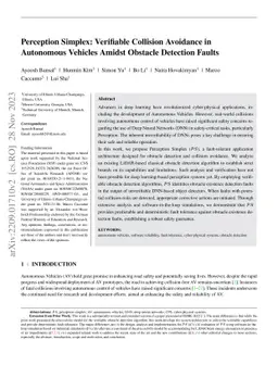 Perception Simplex: Verifiable Collision Avoidance in Autonomous
  Vehicles Amidst Obstacle Detection Faults