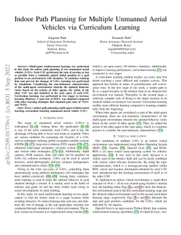 Indoor Path Planning for Multiple Unmanned Aerial Vehicles via
  Curriculum Learning