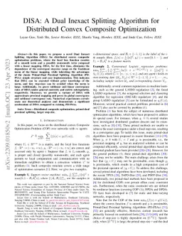 DISA: A Dual Inexact Splitting Algorithm for Distributed Convex
  Composite Optimization