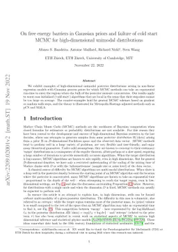On free energy barriers in Gaussian priors and failure of cold start
  MCMC for high-dimensional unimodal distributions